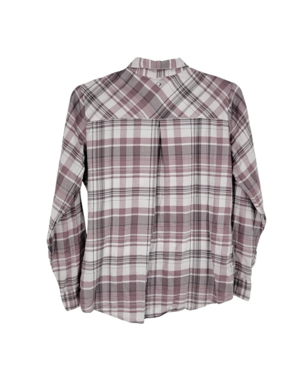 Kuhl Spektra Plaid Popover Shirt Large Tencel Roll Tab Sleeve Mauve Relaxed Soft - Picture 4 of 4